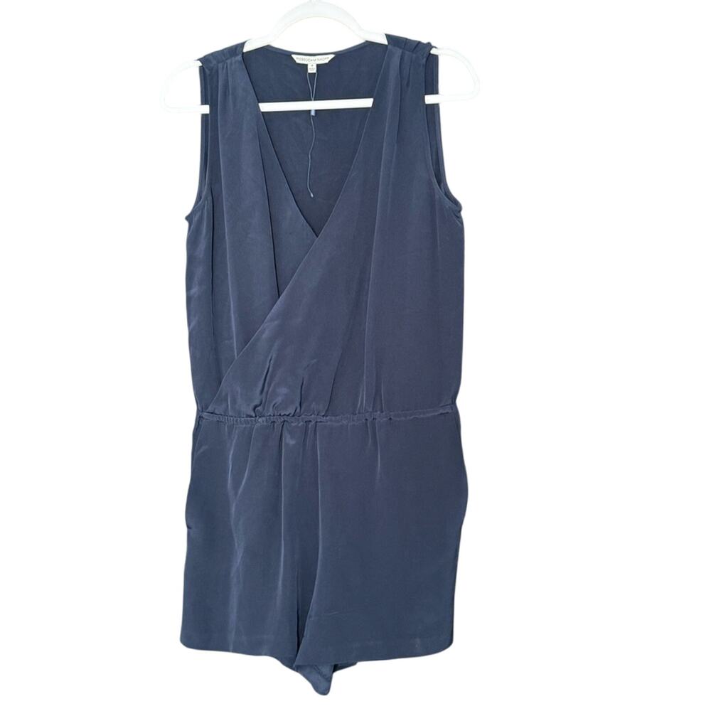 New Rebecca Minkoff 100% Silk Navy Sleeveless Wrap Romper Jumpsuit 4